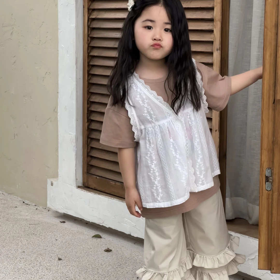 夏款韩系蕾丝两件套儿童镂空薄款