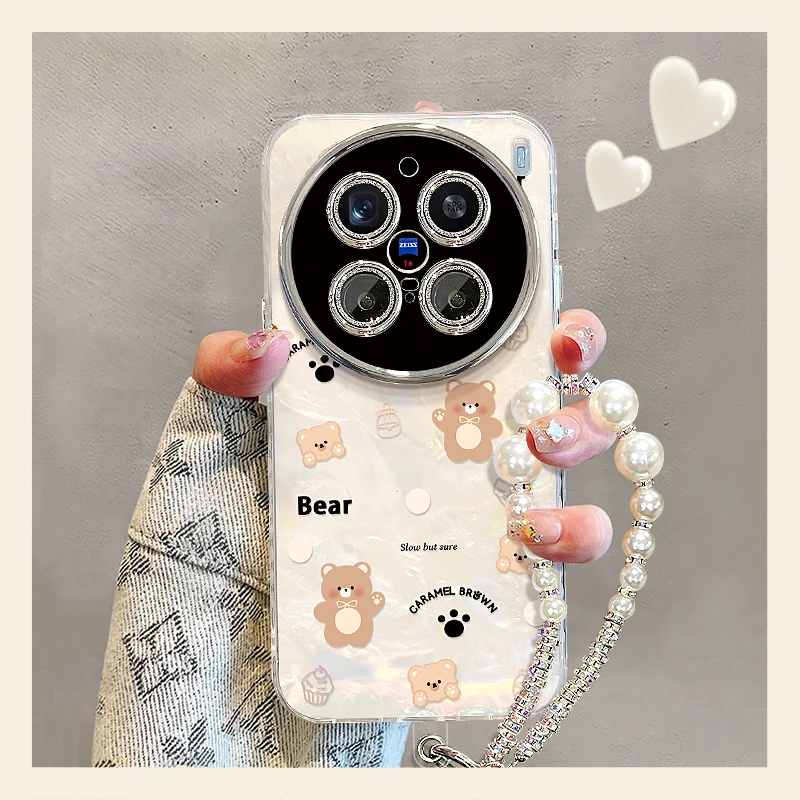 可爱小熊手链适用vivox200pro手机壳女款全包镜头防摔ins网红同款