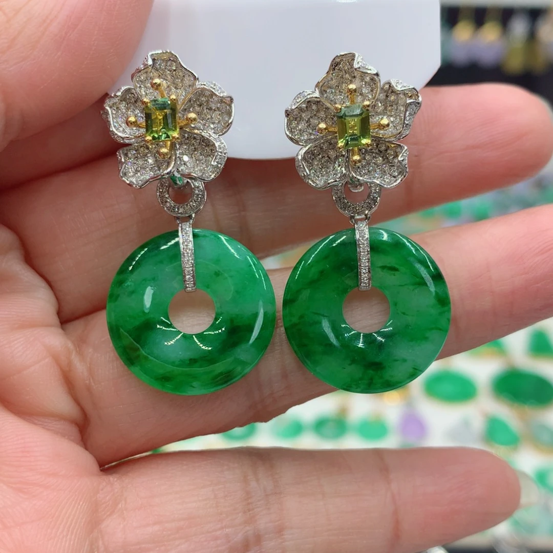翡翠18K金镶嵌耳饰