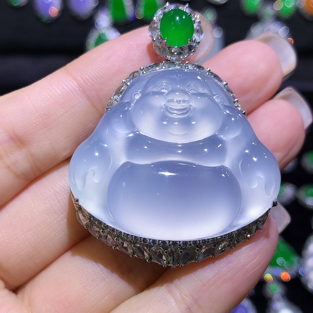 翡翠18K金镶嵌颈饰高冰波毛衣链