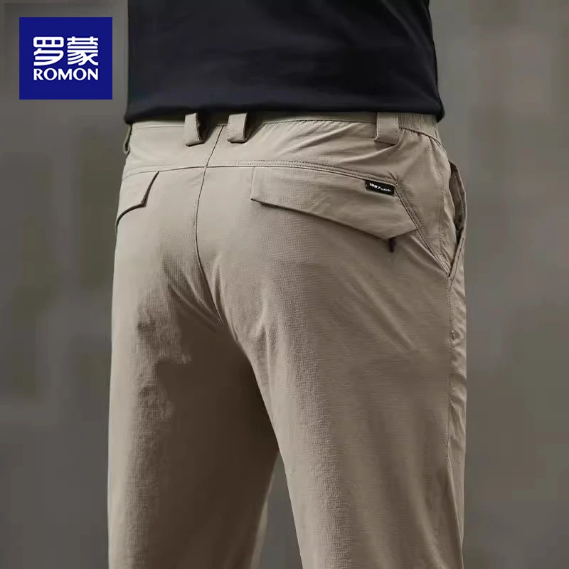 罗蒙夏季薄款男士休闲裤户外凉感透气弹力运动裤冰感冰丝男款长裤