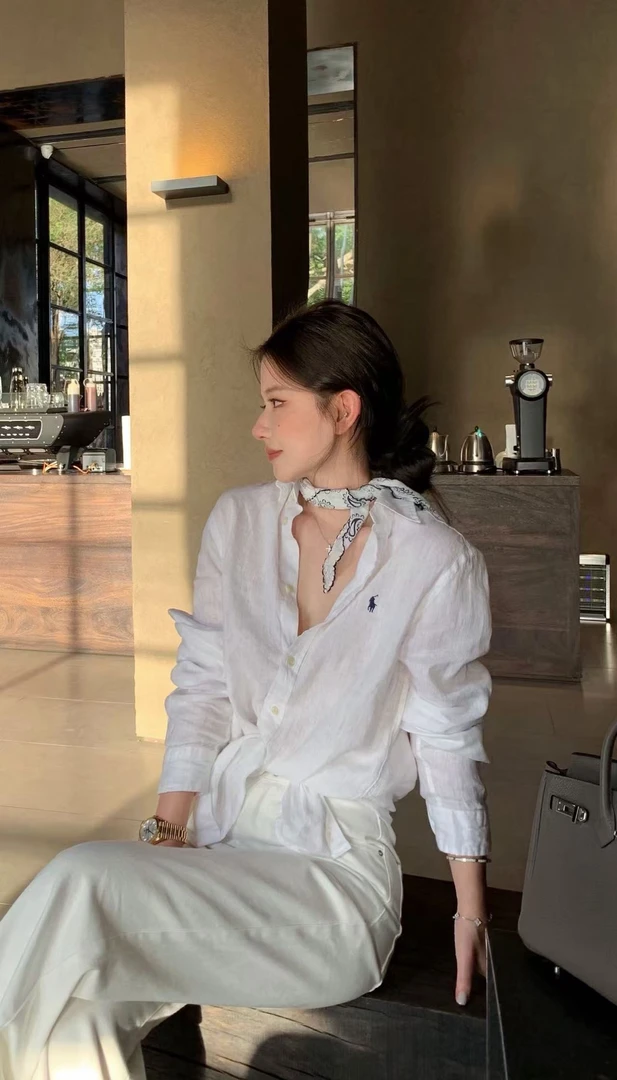 【DABAO】-小马亚麻纯色刺绣衬衫防晒开衫衬衣