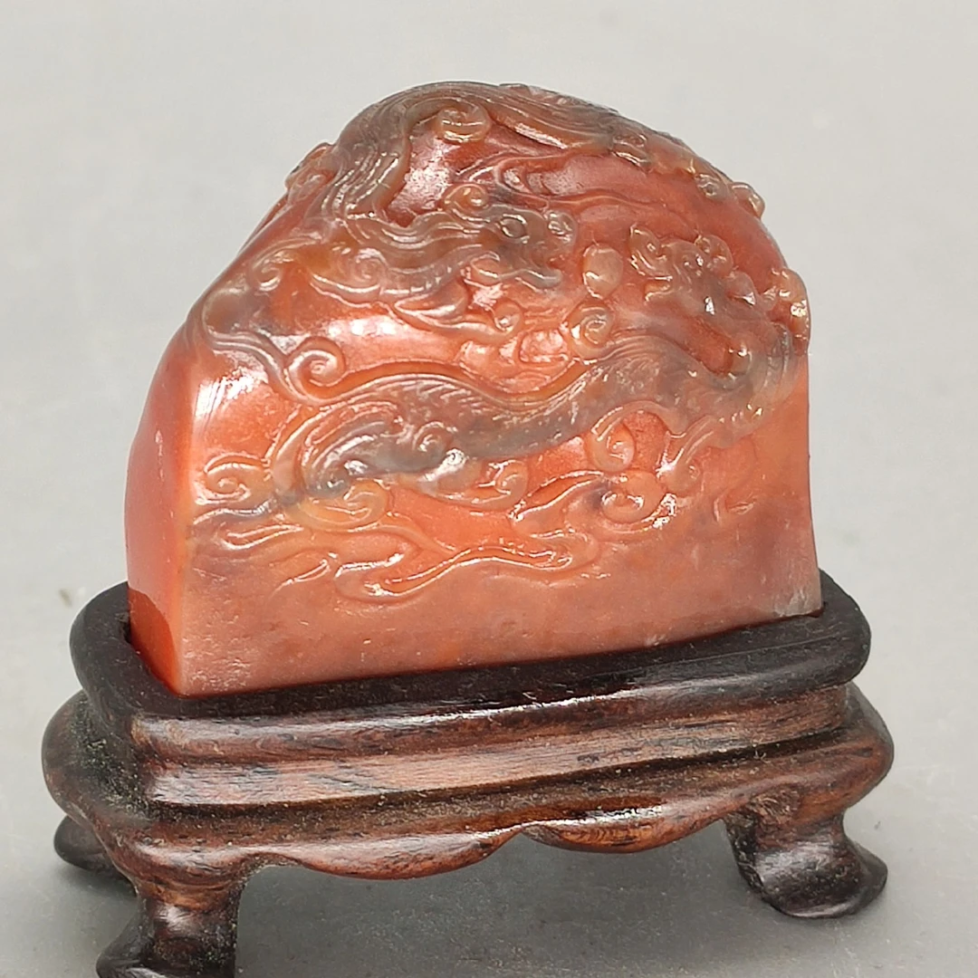 国石/寿山乌鸦皮红田石螭虎方章/田黄石/ST1852