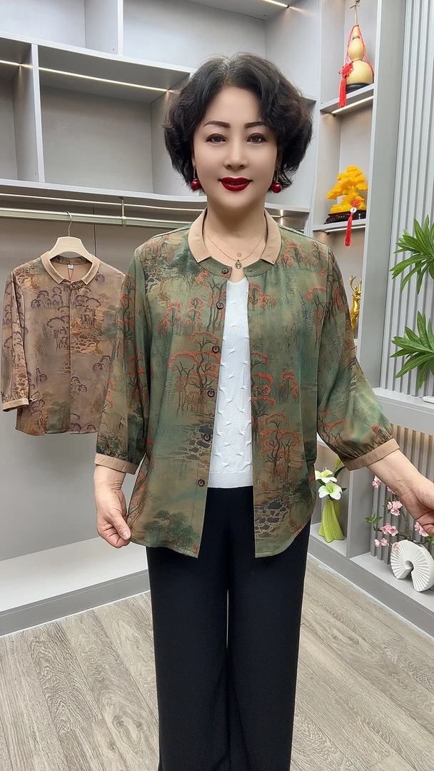 SL#826中老年女装夏季显瘦开衫宽松衬衫，衣长65