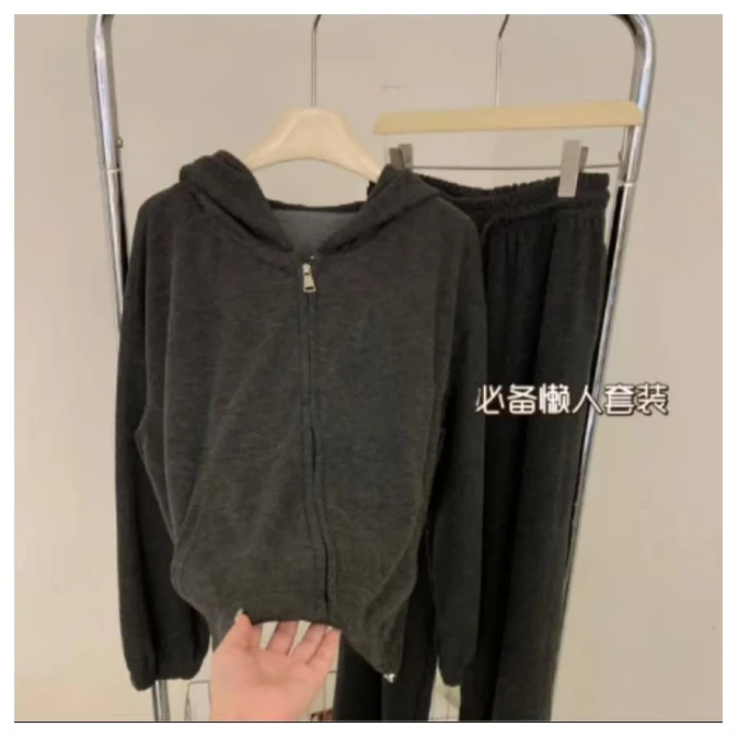 九佳 糯米感韩版连帽百搭休闲运动显瘦时尚宽松洋气套装ins