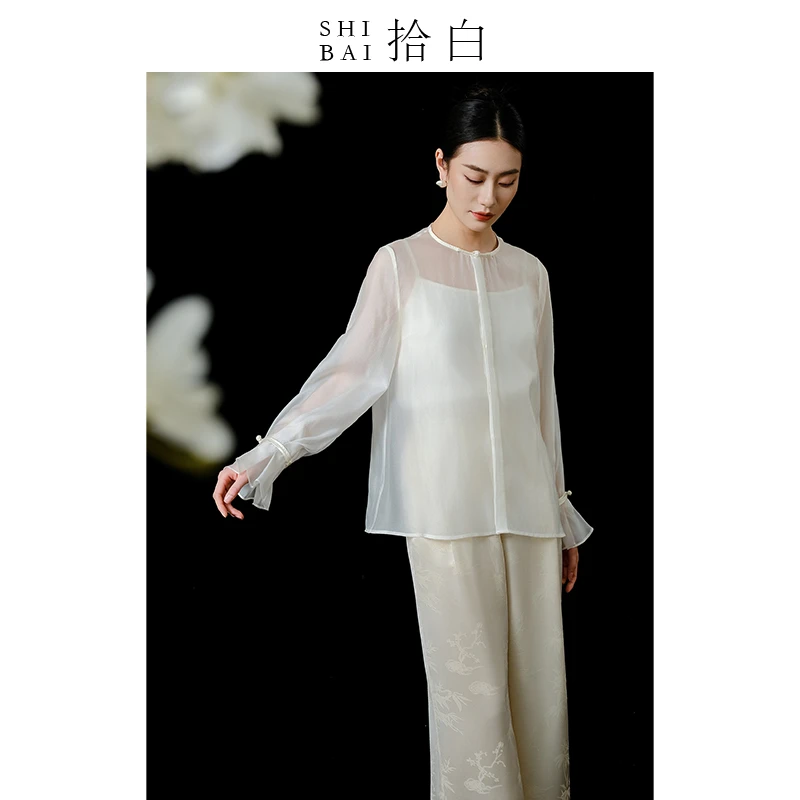 拾白新中式上衣原创国风女装春夏薄款时尚百搭飘逸圆领衬衫SU4565