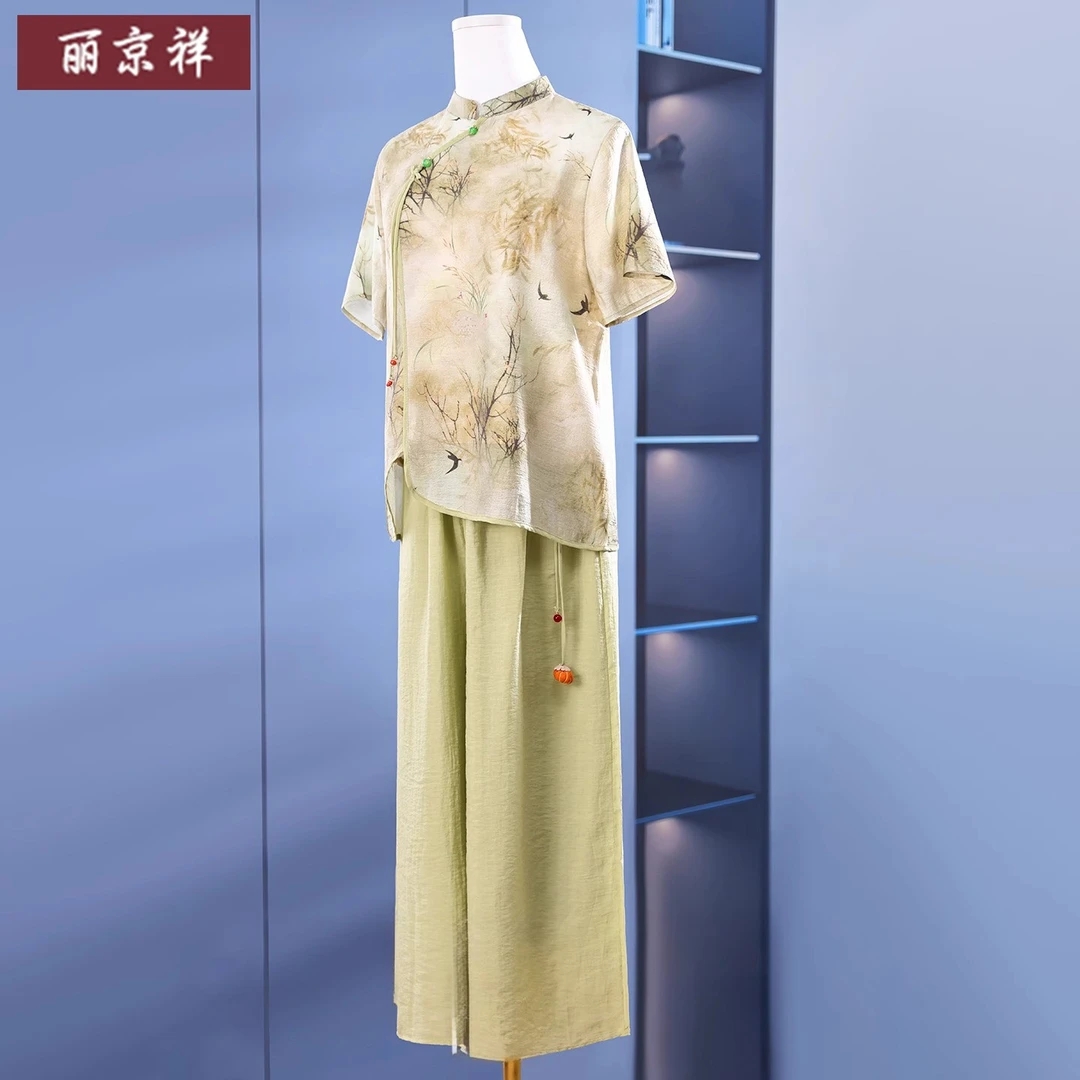 妈妈装夏2025新款新中式国风雪纺小衫中老年人夏季女装高级感套装