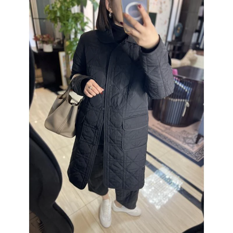 月月  翻领菱格棉服上衣2024秋冬新款棉衣外套女