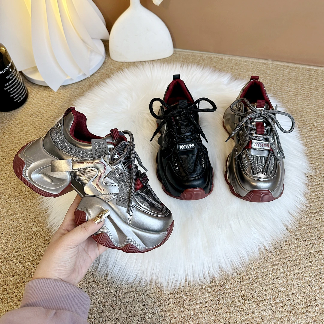 厚底百搭老爹鞋女2025新款秋冬加绒增高防滑显脚小运动鞋配阔腿裤