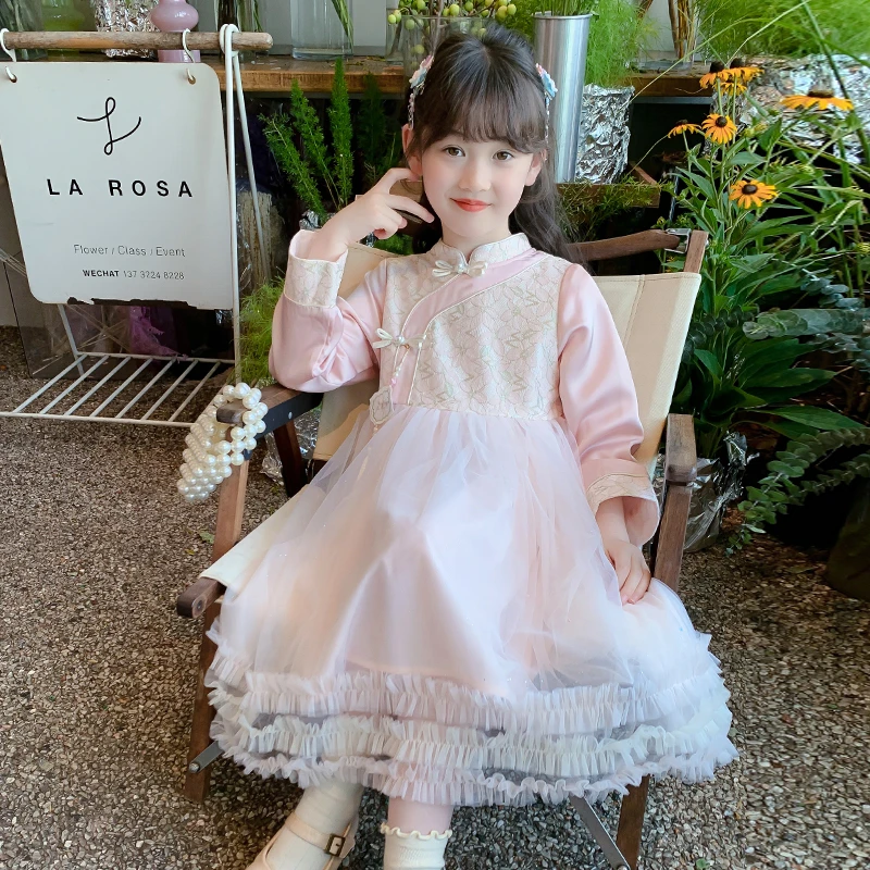 女童汉服春装2025新款连衣裙儿童网红洋气国风公主裙春秋女孩裙子