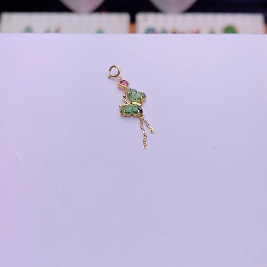 碧玺18K金镶嵌蝴蝶吊坠m