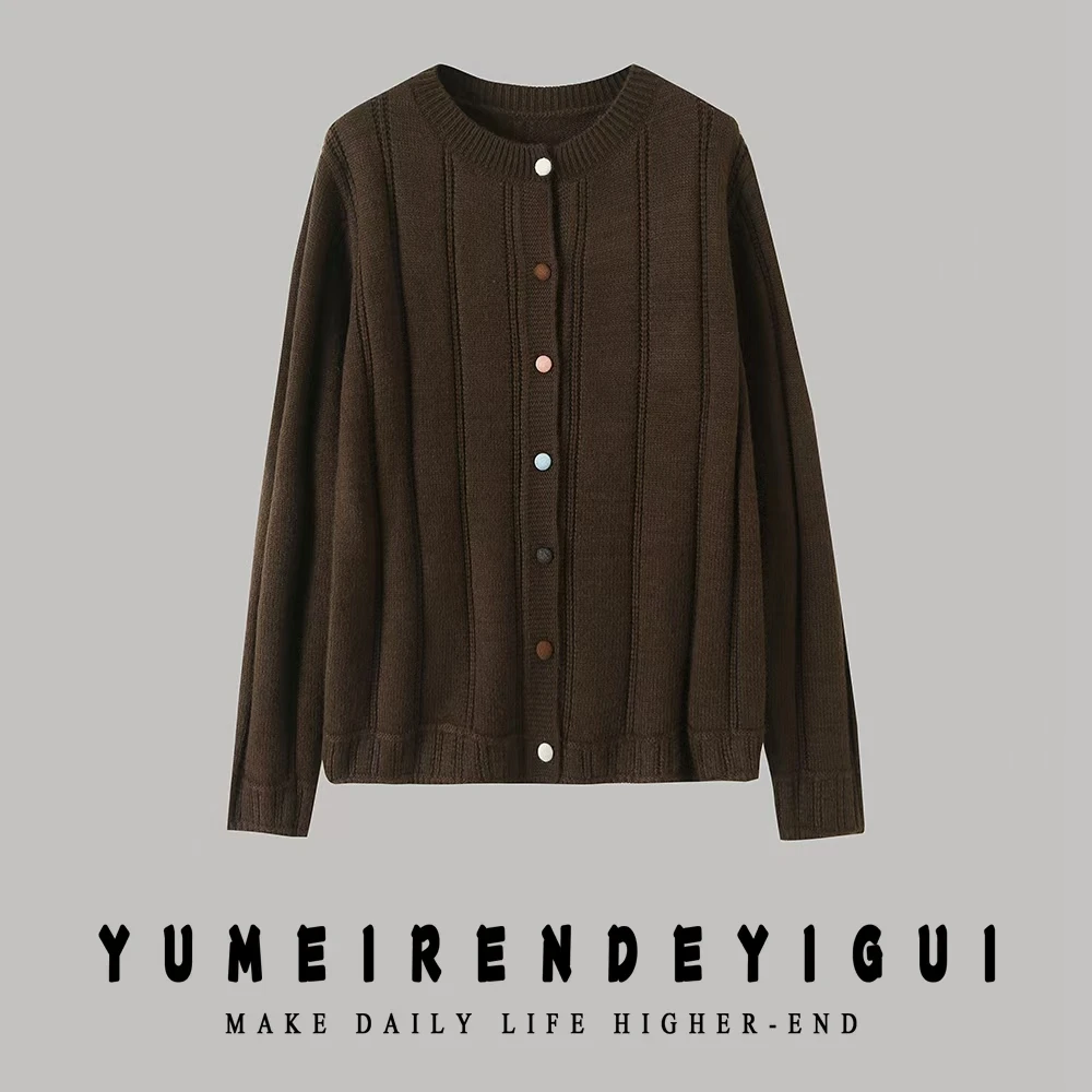 【玉姐家】纯色显瘦减龄纽扣开衫90-135 新选f448 J021942