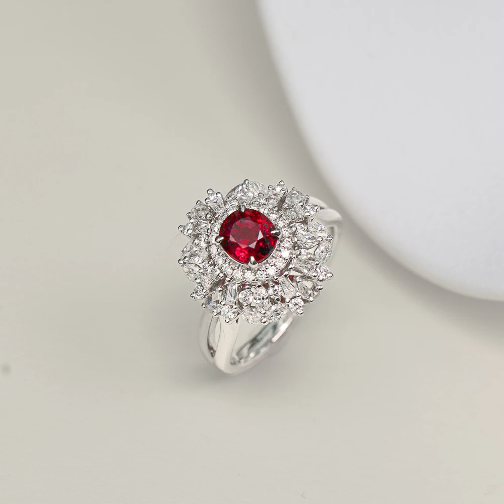 18K金红宝石1.13ct无烧鸽血红戒指轻奢豪镶款