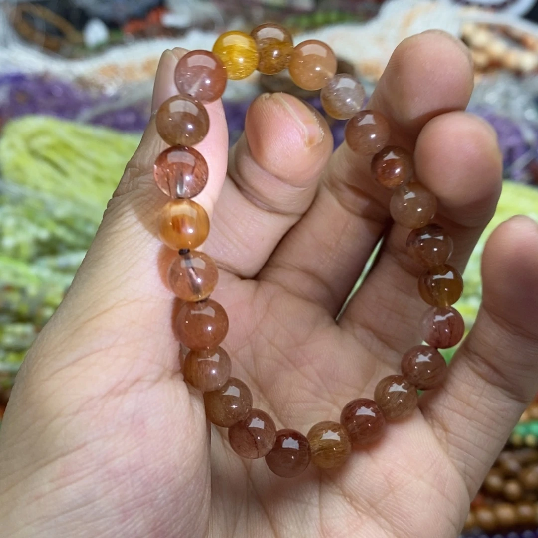 未镶嵌玛瑙/玉髓珠宝半成品一条天然7.8mm红发晶手链