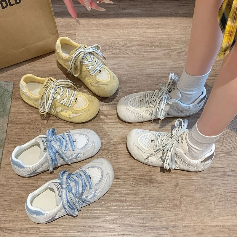 厚底网面德训鞋女ins潮2025新款小众设计感拼色休闲运动鞋女