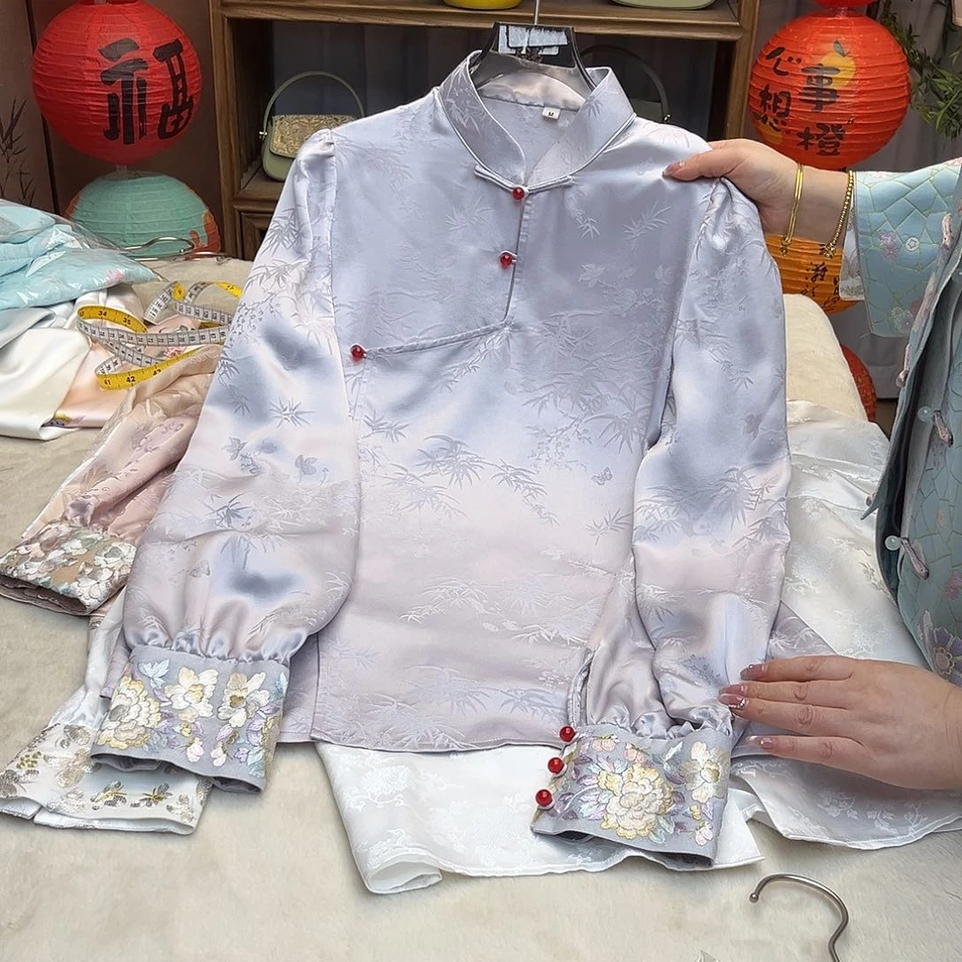 刺绣桑波段苏绣刺绣衬衫M码