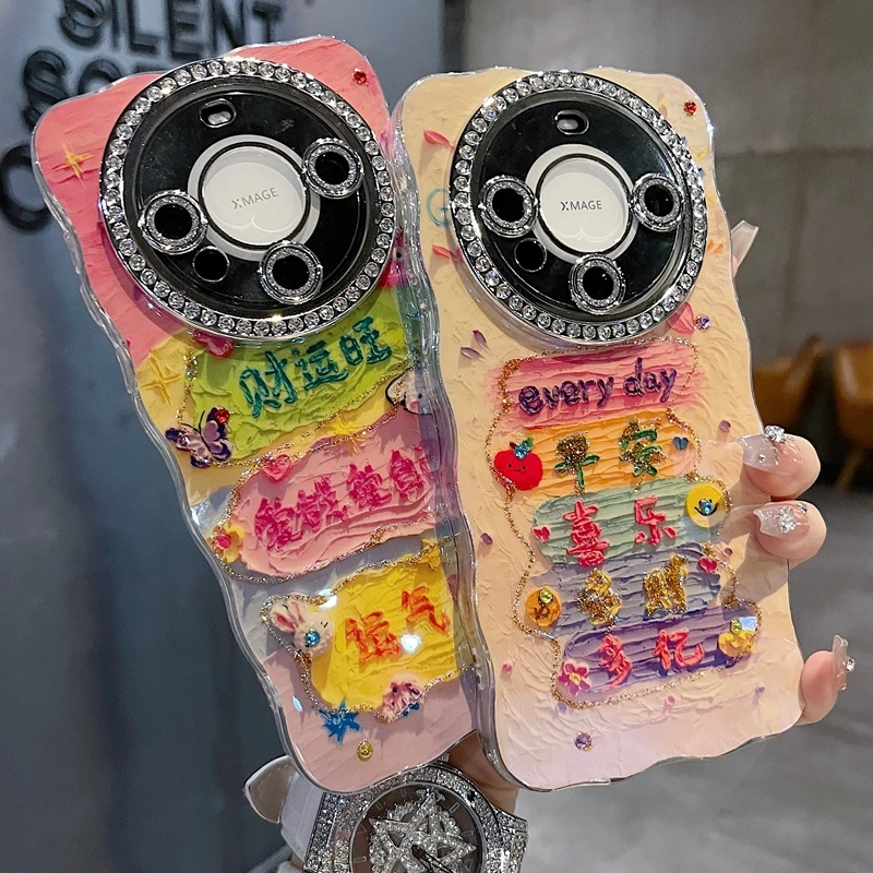 适用华为mate系列苹果新款手机壳个性复古国风文字全包满钻精孔镜