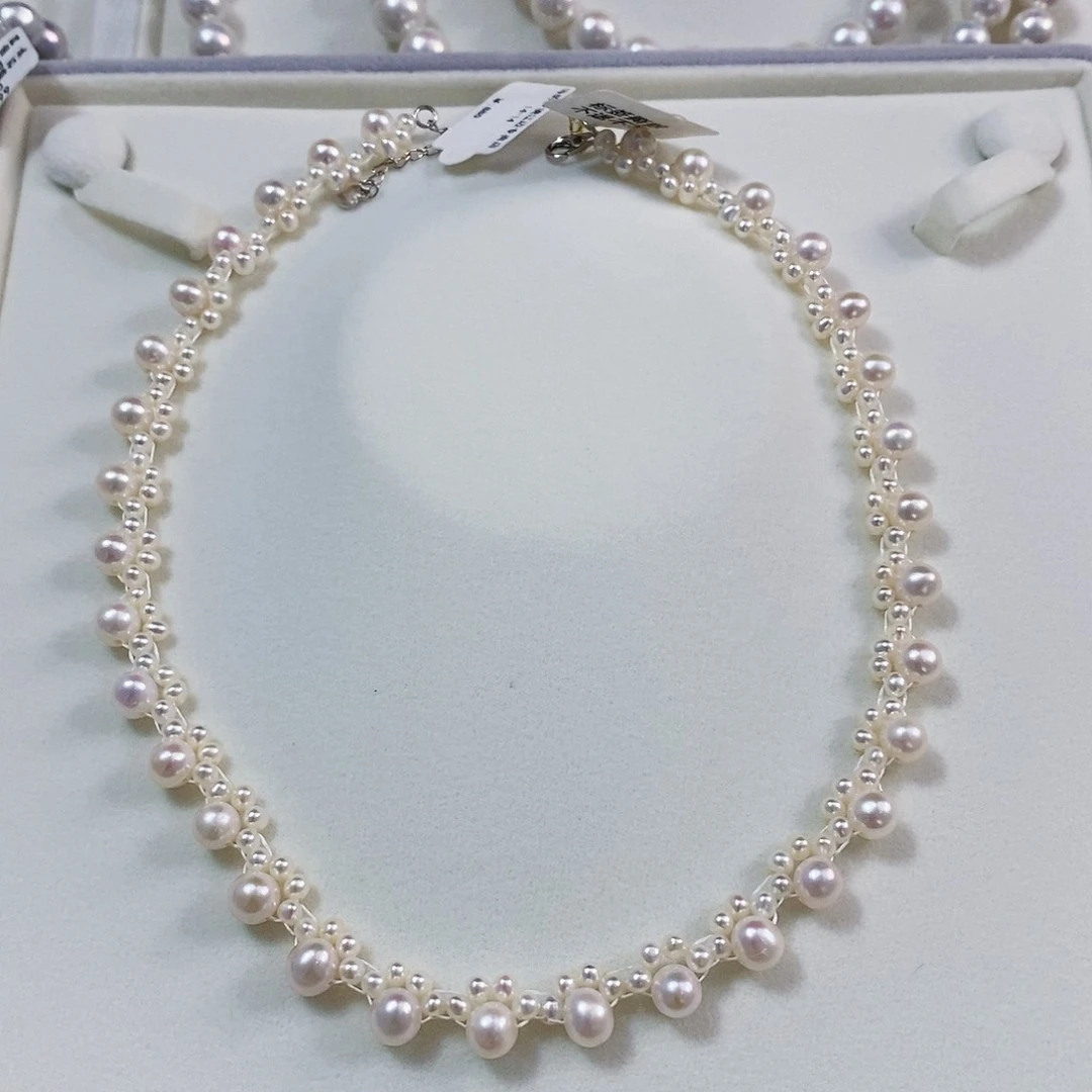 未镶嵌8A手工编织极光小猫爪项链淡水珍珠