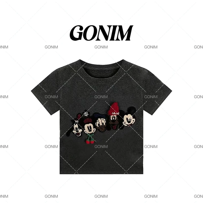 Gonim· "樱桃米奇"2025春夏新款圆领甜酷猫咪卡通时尚百搭T恤女