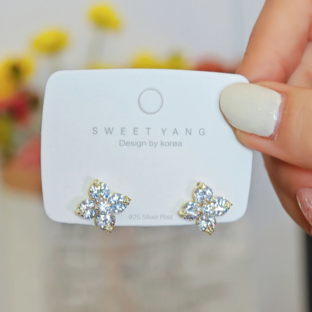 合金合成锆石耳饰 5A级高货锆石四芒星耳钉-zyy330