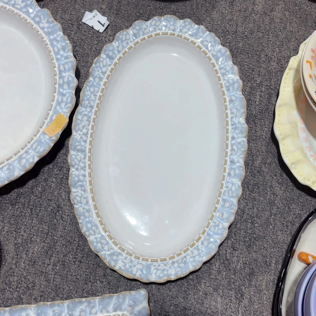 陶瓷烟蓝系列12寸鱼盘。