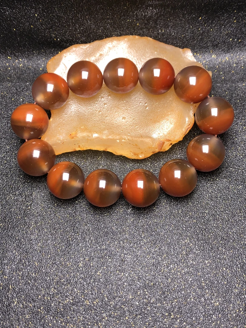 精品天然玛瑙玉髓柿子红冰种冰底圆珠大珠聚宝盆手串男款饰品礼物