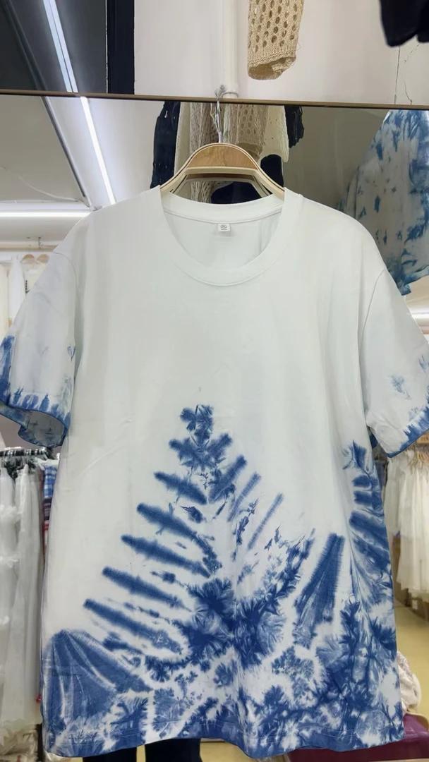 基础大众扎染日常短袖夏季情侣T恤潮流白色上衣针织速干