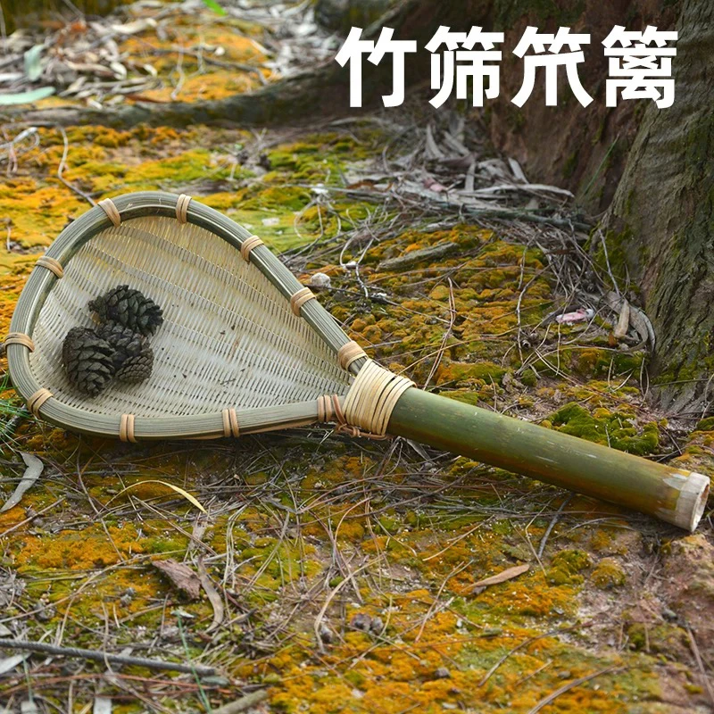 手工竹编漏勺长柄捞面厨房米粉笊篱家用酸辣粉竹漏斗过滤勺