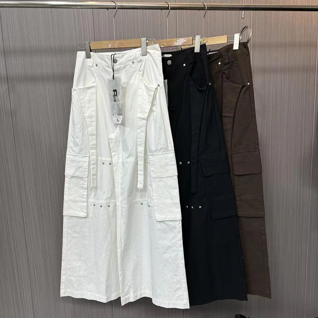 设计炸街金属钉扣工装阔腿裤80771