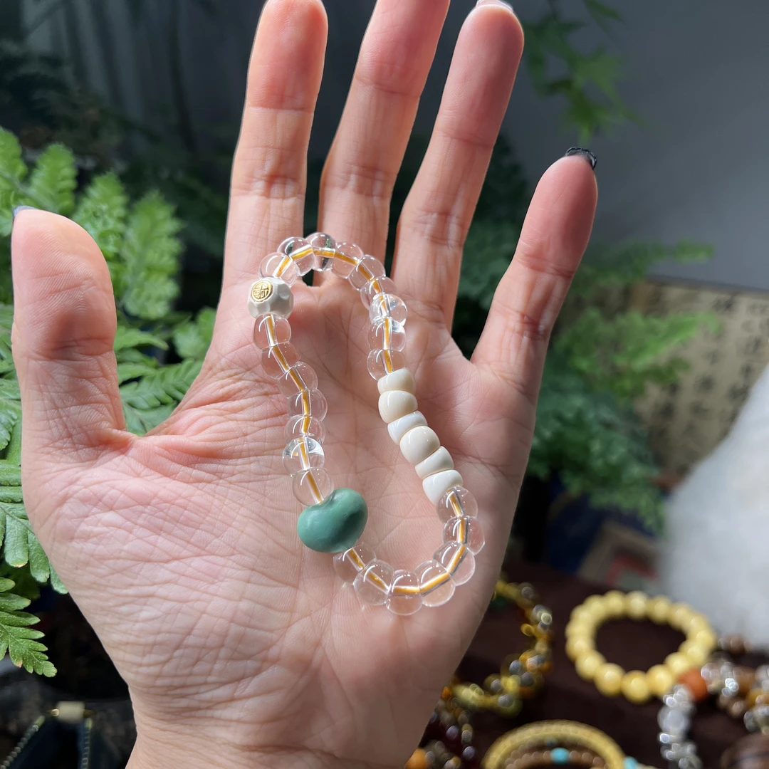 GY「白水大肠」｜松松爱心&牙牙天然高品 冰透光泽强 素圈手串c65