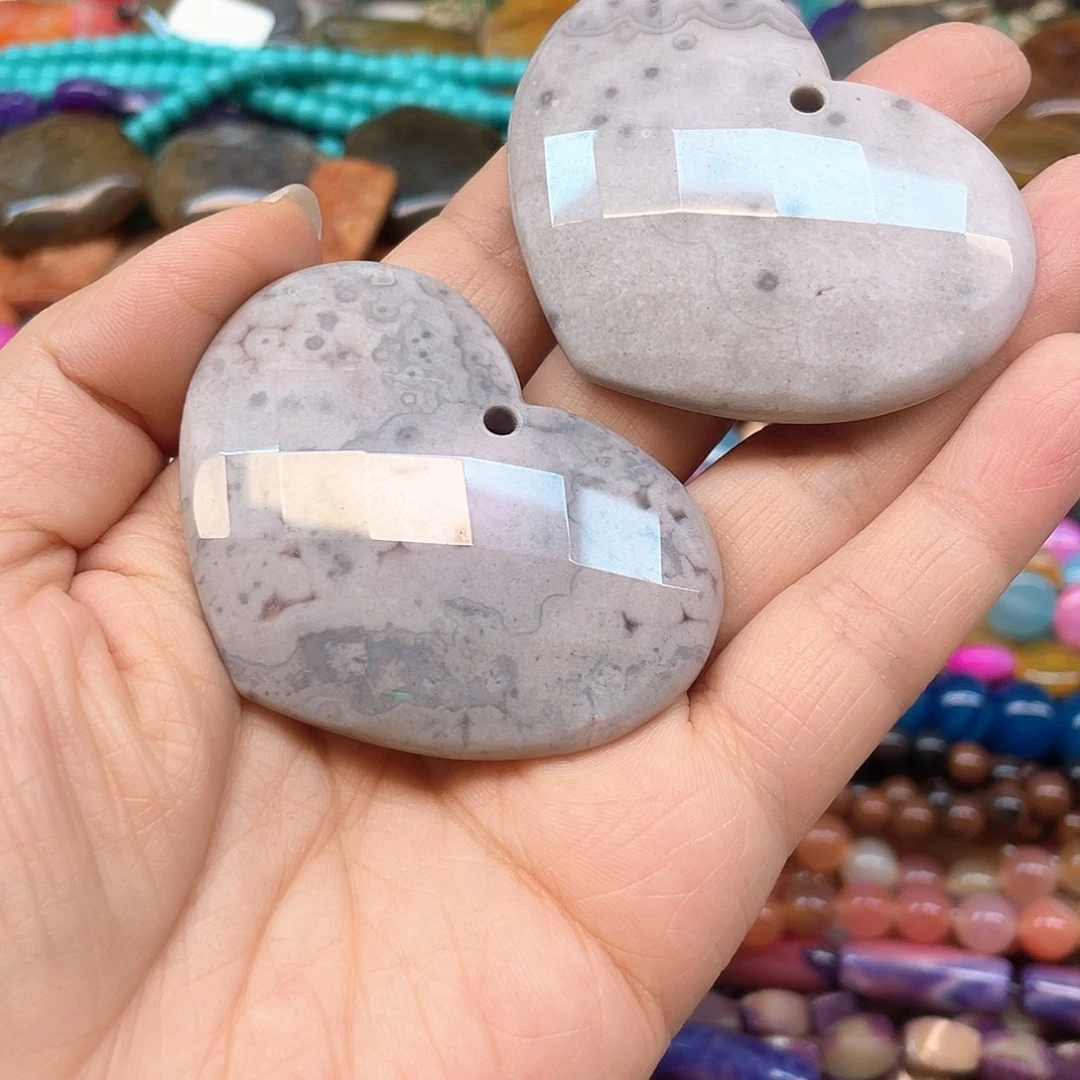 玛瑙/玉髓合金珠宝半成品海洋玛瑙爱心切面吊坠卡60一颗随机