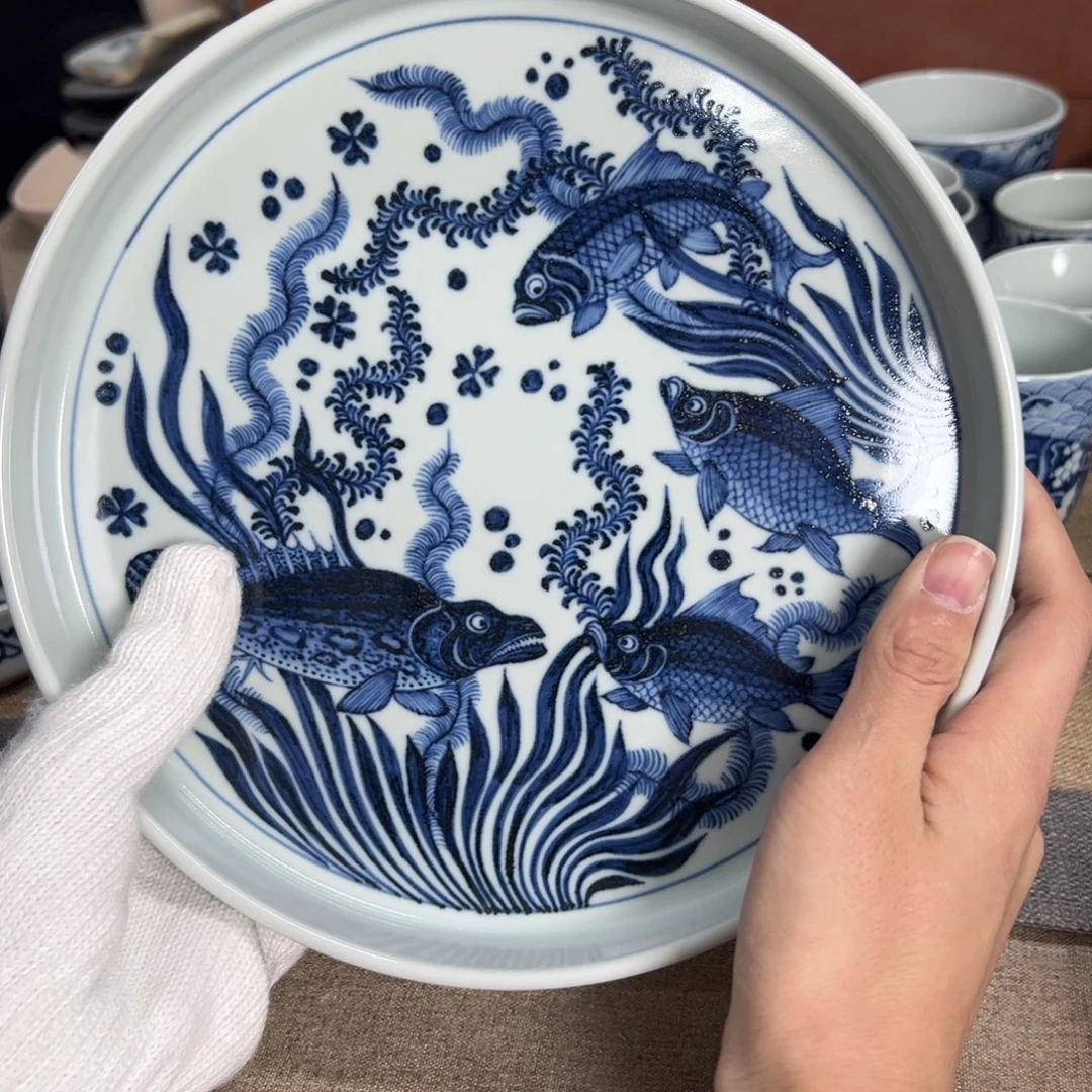元青花四鱼壶承22厘米