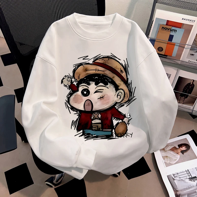 Dekkry日系卡通蜡笔小新oversize秋冬季纯棉长袖t恤男女宽松上衣