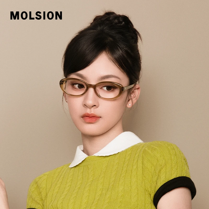 Molsion/陌森书呆子椭圆眼镜女款近视可配度素颜显脸小框架MO3000