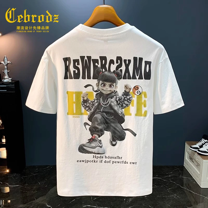 法国Cebrodz男卡通哪吒夏季ins嘻哈t恤百搭印花短袖上衣男士衣服