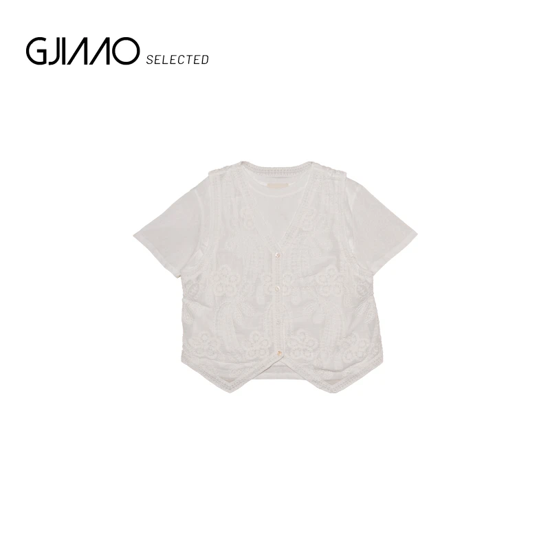 21362 白半袖蕾丝马甲两件套