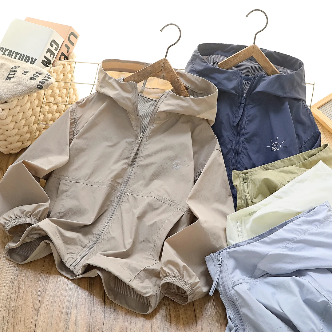 XYT男女童夏款防晒服中大童纯色连帽拉链开衫夏季款小孩防晒服