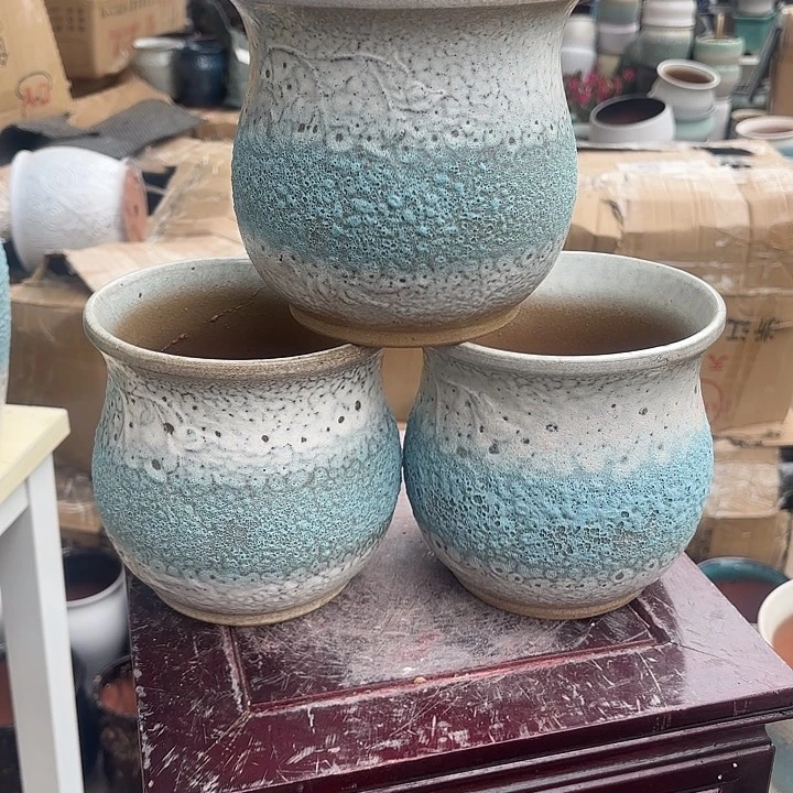 红陶蓝泡泡三个口径15高度15