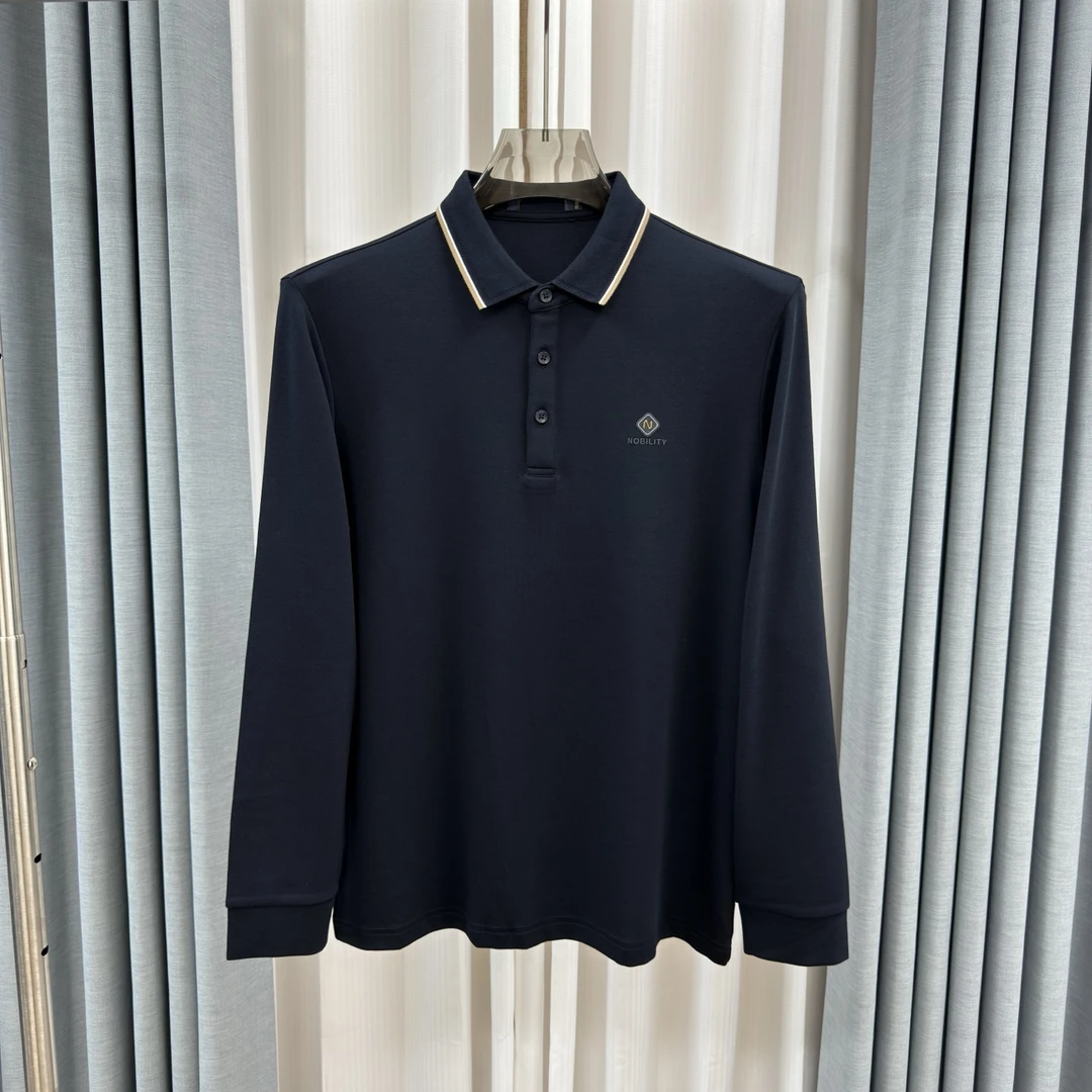 L527男士秋季新款长袖商务休闲polo衫纯色翻领T恤衫亲肤透气遮肉