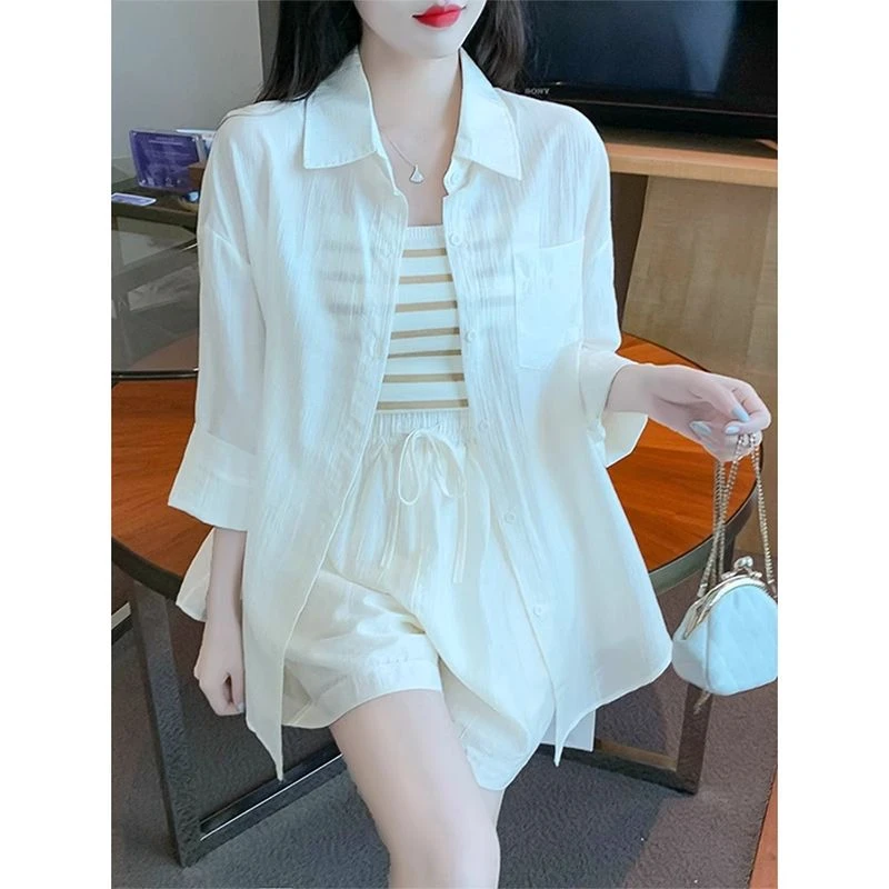 蕉下客2025夏季新款甜美宽松空调防晒衫上衣衬衫短裤时尚洋气套装