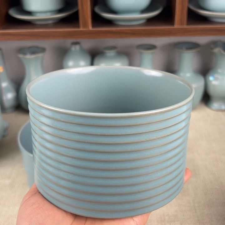 瓷杯子仿古釉玄纹洗微瑕口径13厘米