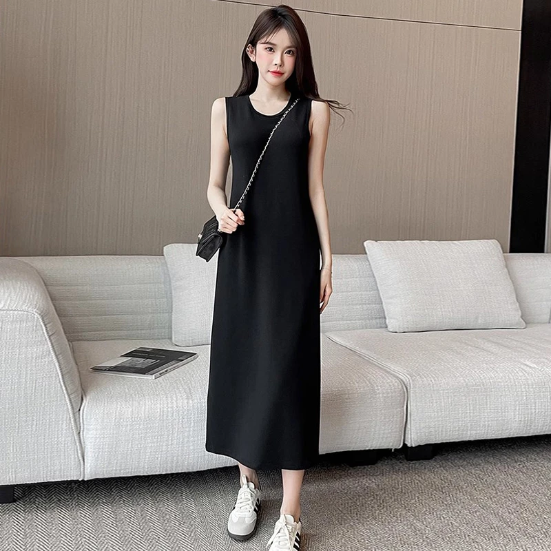 老钱风松弛感女装2025年夏季高级感宽松显瘦垂感内搭打底直筒长裙