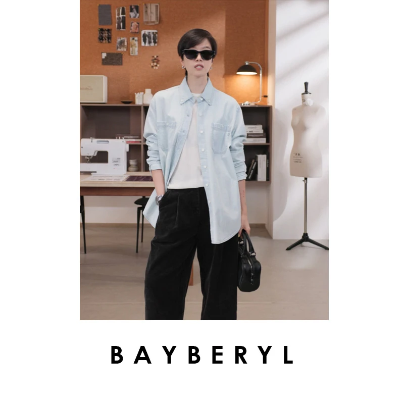 CC09-BAYBERYL老贝淡盐牛仔*翻领双口袋单排扣25棉衬衫NCY5D0803