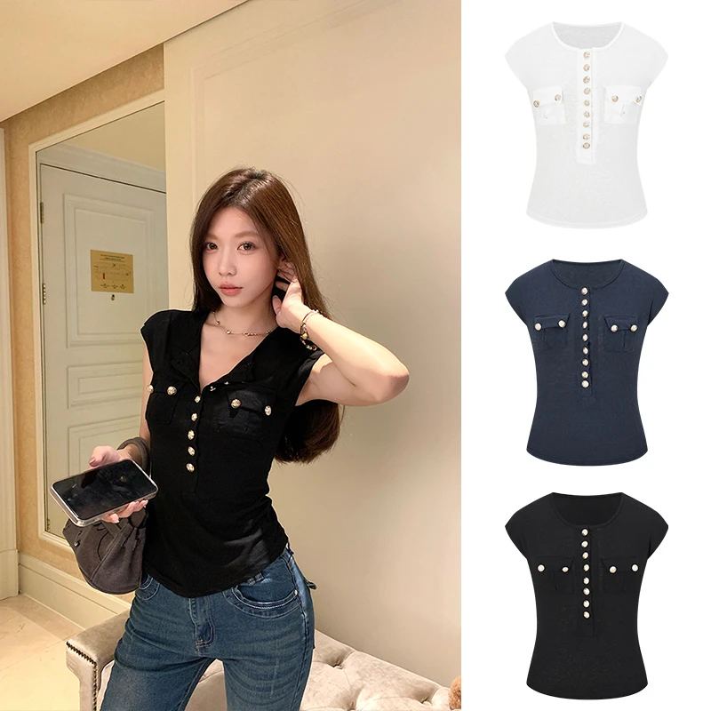 Moses Queen/魔西女王小飞袖爆金币短袖T恤女夏性感辣妹休闲显瘦