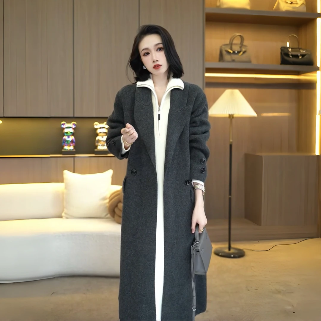 欧颍昇女士秋冬季中长款毛衣外套慵懒风百搭针织衫开衫大衣7390