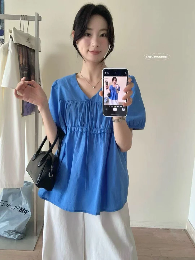 想象@8811 韩系百搭慵懒风小V领显瘦小衫 6-5