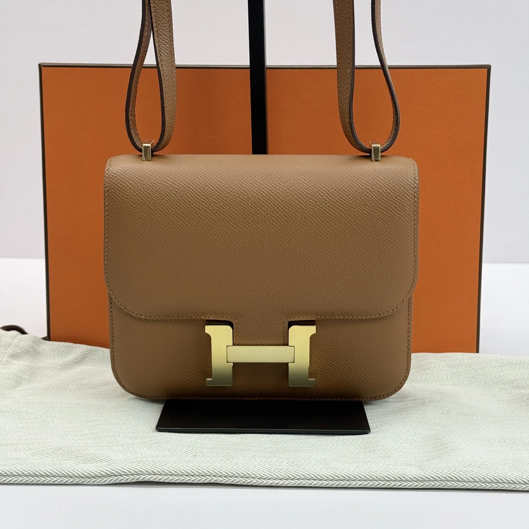 99新 Hermes/爱马仕 金棕拼色定制马蹄刻康康19单肩斜挎包 91695