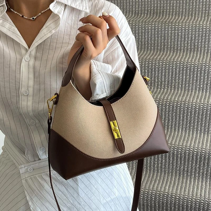 高级感撞色手提包包女2025新款简约气质上班通勤包时尚单肩斜挎包