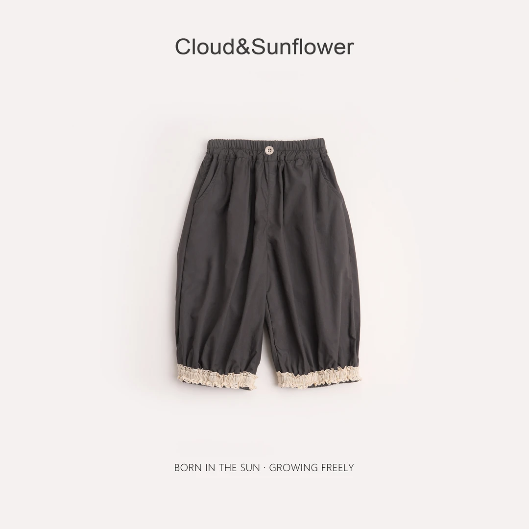 【云朵小葵】女童夏季洋气蕾丝裤脚纯棉束脚裤（七分裤）1114050