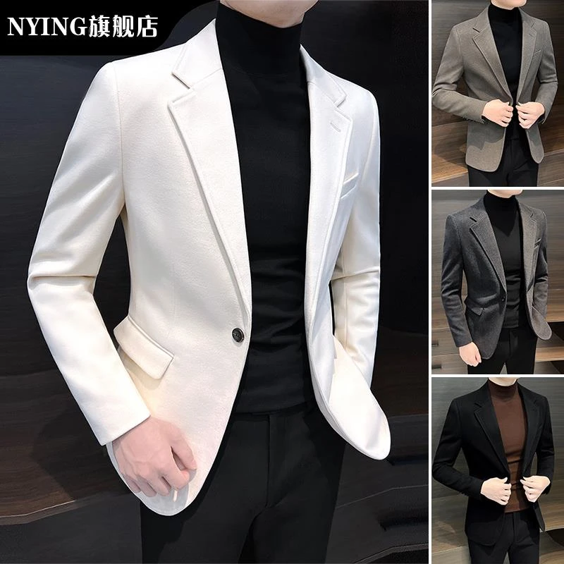 NYING毛呢西装外套男秋高级感痞帅2025新款商务修身休闲西服上衣